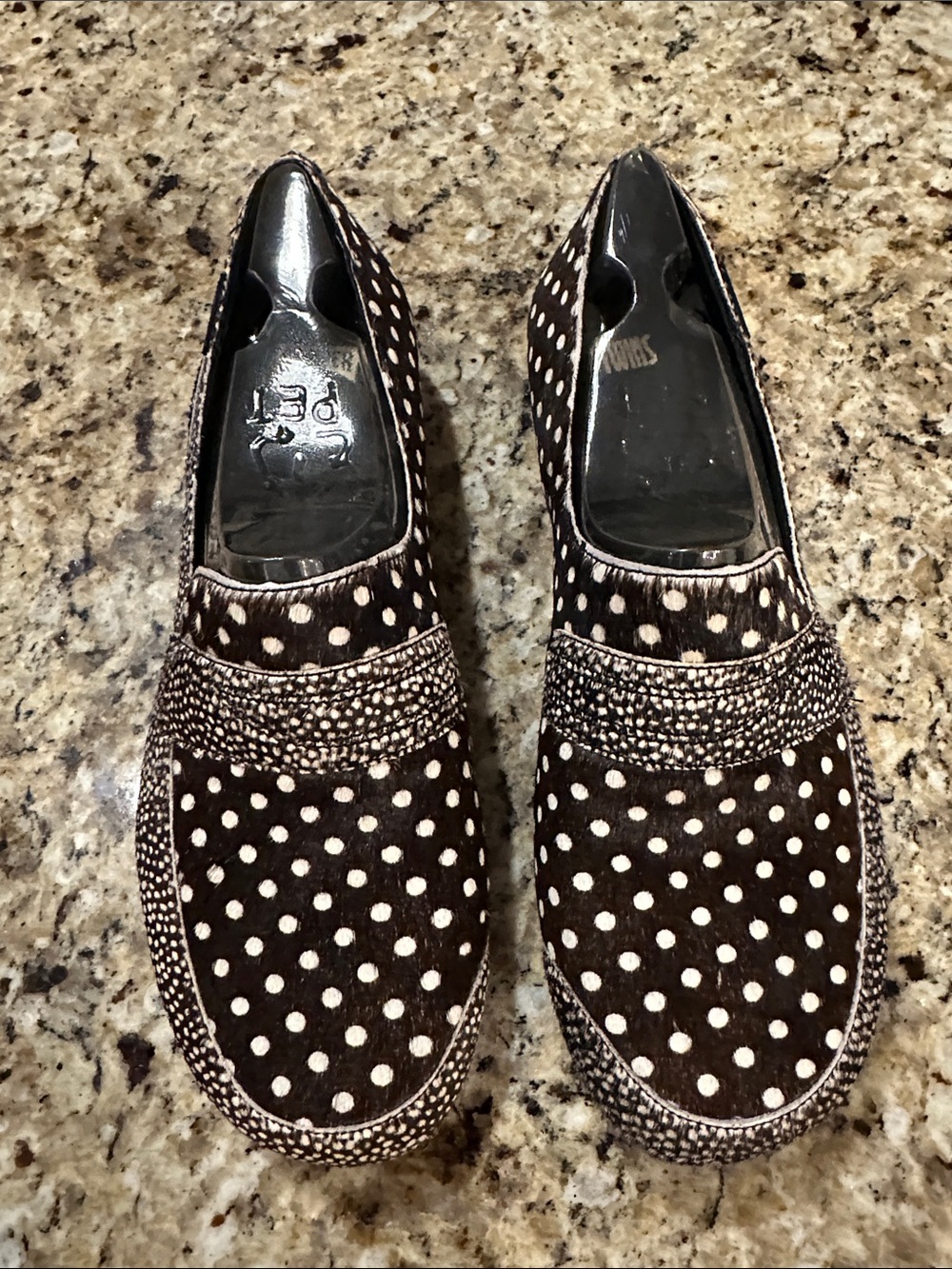 (NEW) Camper Brown and Cream Polka Dot Slip-On Loafers
